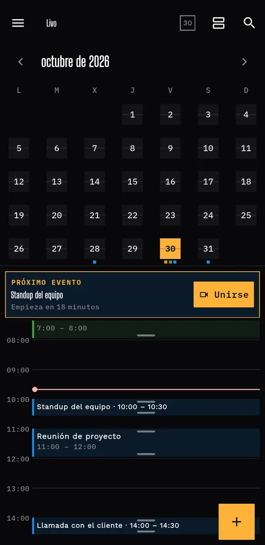 Simplificada: Solo título y hora, más eventos en pantalla.