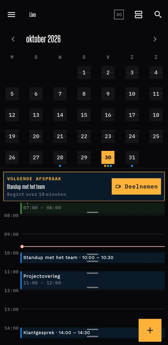Vereenvoudigd: Alleen titel en tijd, meer afspraken op het scherm.
