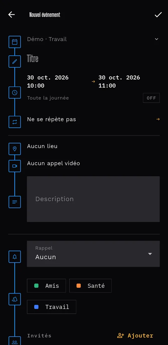 Fil coloré: Un fil coloré relie chaque champ.