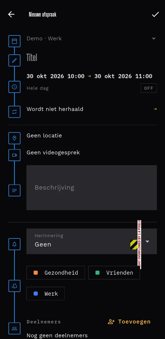 Gekleurde draad: Een gekleurde draad verbindt elk veld.