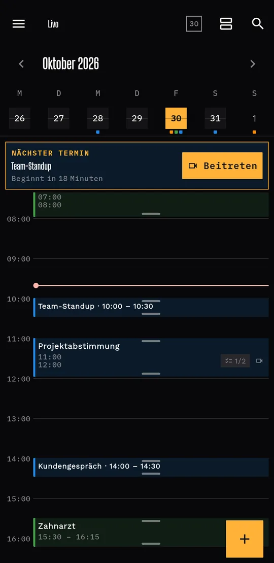 Monat oder Woche: Oben zeigt der Kalender einen ganzen Monat oder nur eine Woche.